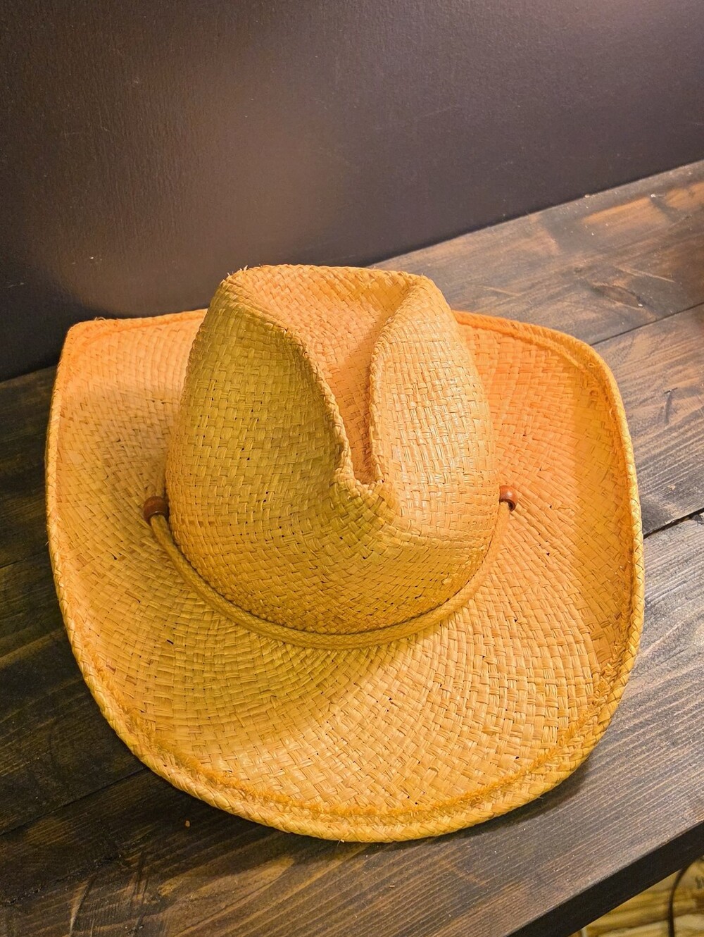 Shady Brady Orange Straw Cowboy Hat Size M Hand Made USA Raffia Western Rodeo